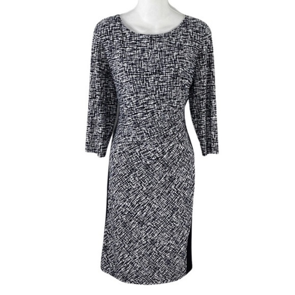 Ralph Lauren white black etching print panel jersey stretch dress 14